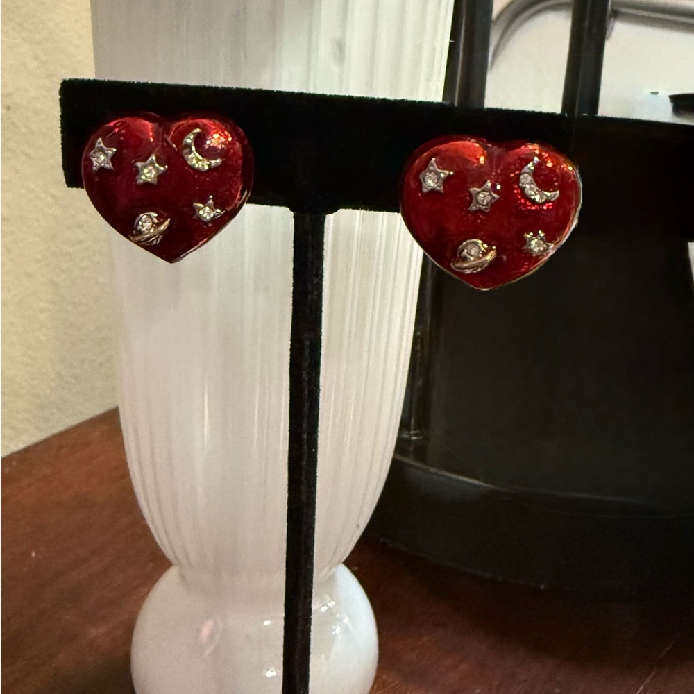 Red Heart Star and moon Clip On Earrings